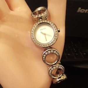 DKNY Silver Crystal Circle Link Bracelet Watch